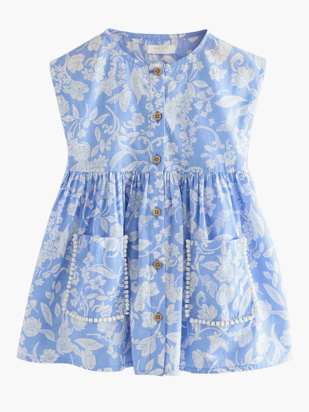 next Blue and White Floral Button-Front Dress